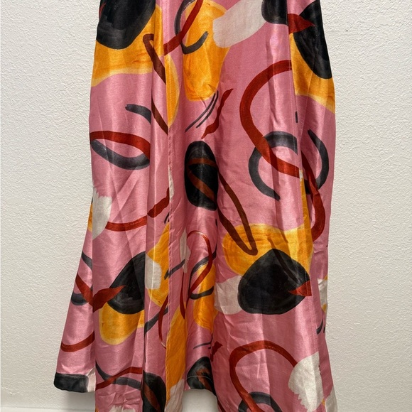 Aureta Studio Pink Abstract Puff Sleeve Cutout Midi Dress NWT Size S Anthro - Picture 3 of 12